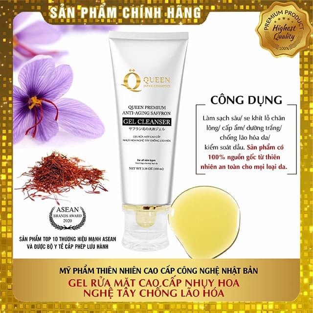 Gel rửa mặt cao cấp nhụy hoa nghệ tây chống lão hóa Queen Japan Cosmetics-Sửa rửa mặt da nhạy cảm