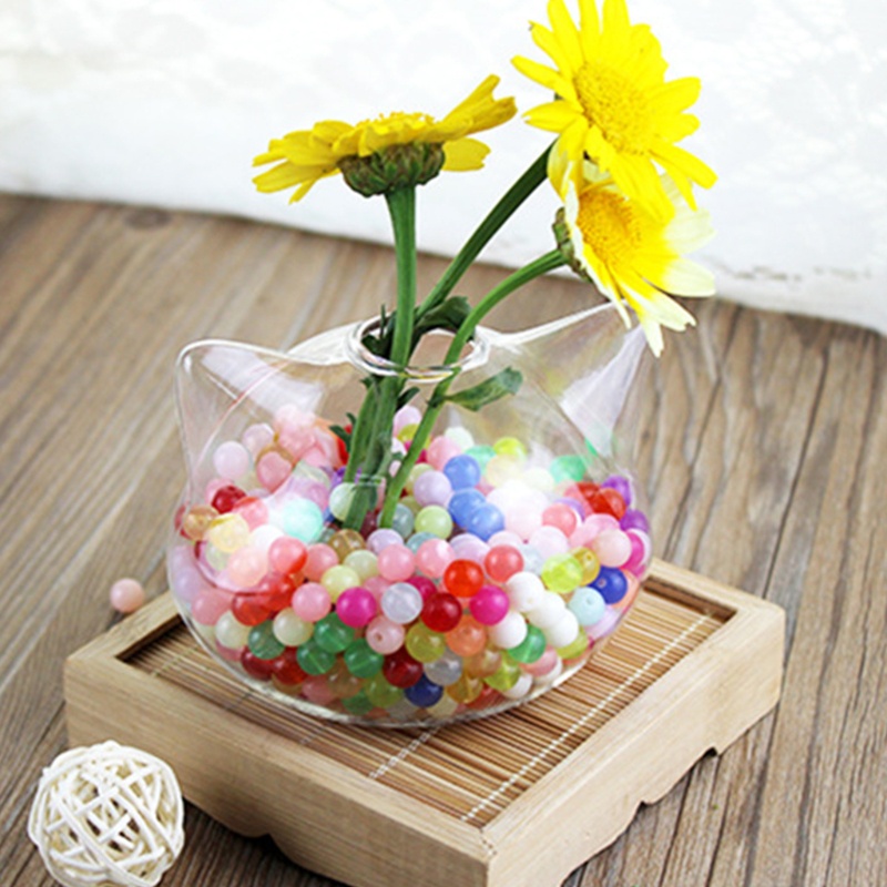 Bình Hoa Thủy Tinh Trong Suốt Hình Đầu Mèo Dễ Thương
