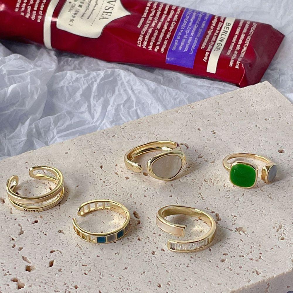 Nhẫn Kim Loại Đính Đá Zircon Phong Cách Hàn Quốc Thanh Lịch Đơn Giản Dành Cho Nữ