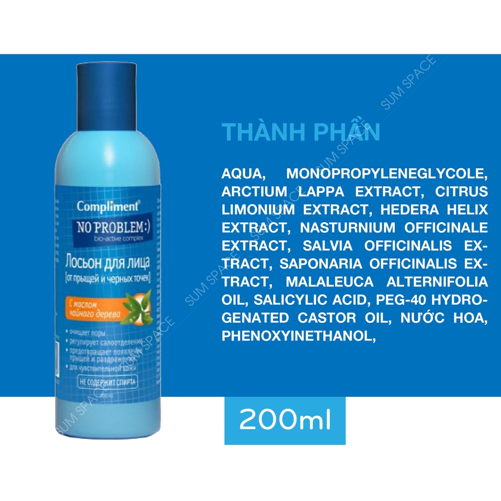 Toner Compliment No Problem Làm sạch sâu, Kiềm dầu - 200ml