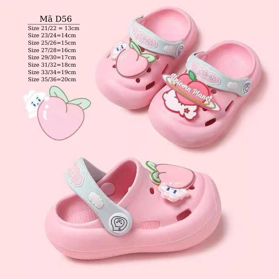 Dép sục cho bé Babyhattieu cross bé gái có quai hậu nhựa dẻo êm đi trong nhà đi biển trái đào dễ thương 1 - 8 tuổi D56