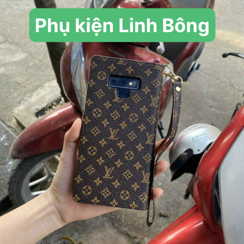 Bao da gập hình thương hiệu sang chảnh cho s8, s9, s10, plus, note, s20, s21 ultra có ngăn đựng thẻ tiện lợi