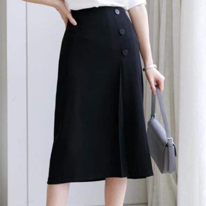 Chân Váy Công Sở Nữ, Chân Váy Midi Lưng Cao Xếp Ly Phối Cúc Che Hông Siêu Tôn Dáng, Màu Cơ Bản Dễ Phối Đồ. | BigBuy360 - bigbuy360.vn