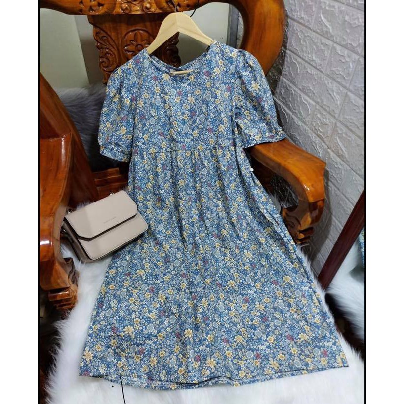 Váy Bầu Đầm Bầu Babydoll Hoa Nhí Tay Bồng Mùa Hè Thiết Kế