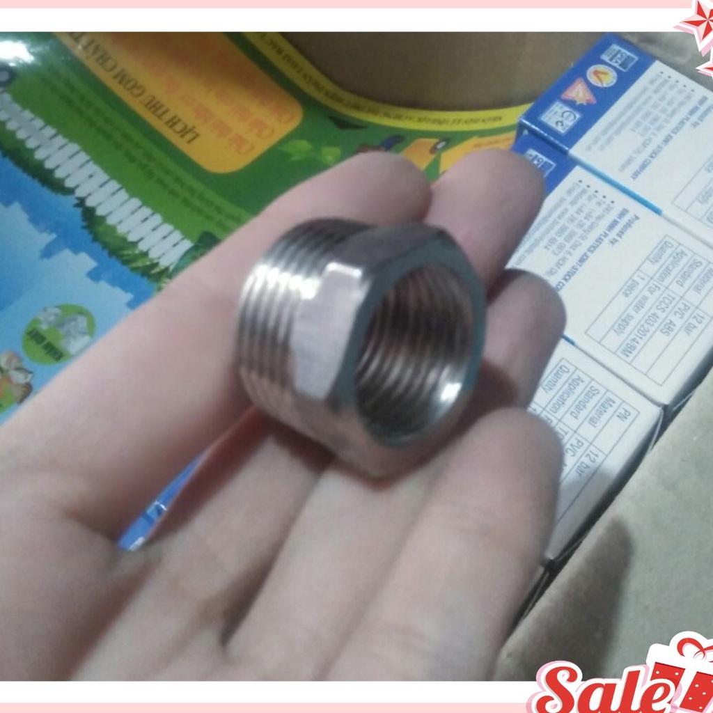 Nối 2 Đầu Ren Trong 21 Răng Ngoài 27 - Inox không gỉ.