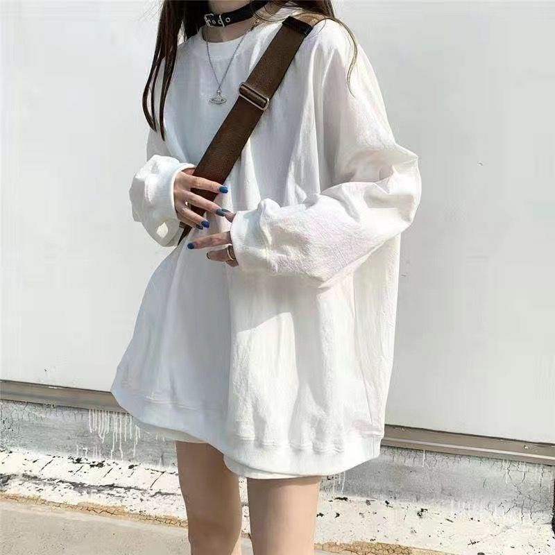 Áo sweater mỏng cổ tròn tay dài dáng rộng phong cách Hàn Quốc thời trang mùa thu cho nữ 2021 | BigBuy360 - bigbuy360.vn