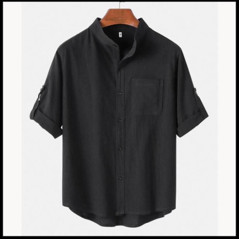 (NT) Áo Sơ Mi Nam Đũi Nhật Cổ Trụ (C)