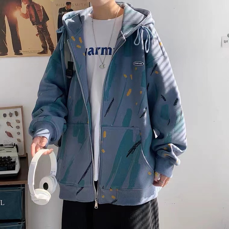 Áo Khoác Hoodie Họa Tiết Rằn Ri Cá Tính phong cách Hàn Quốc from rộng jacket thời trang áo hoodie dây kéo