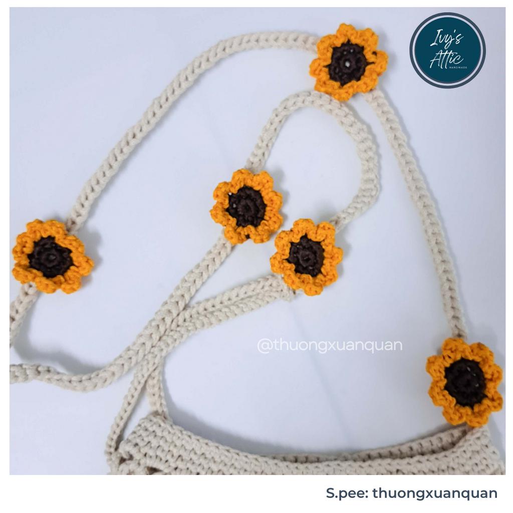 Túi đeo chéo túi lưới len dây hoa hướng dương handmade