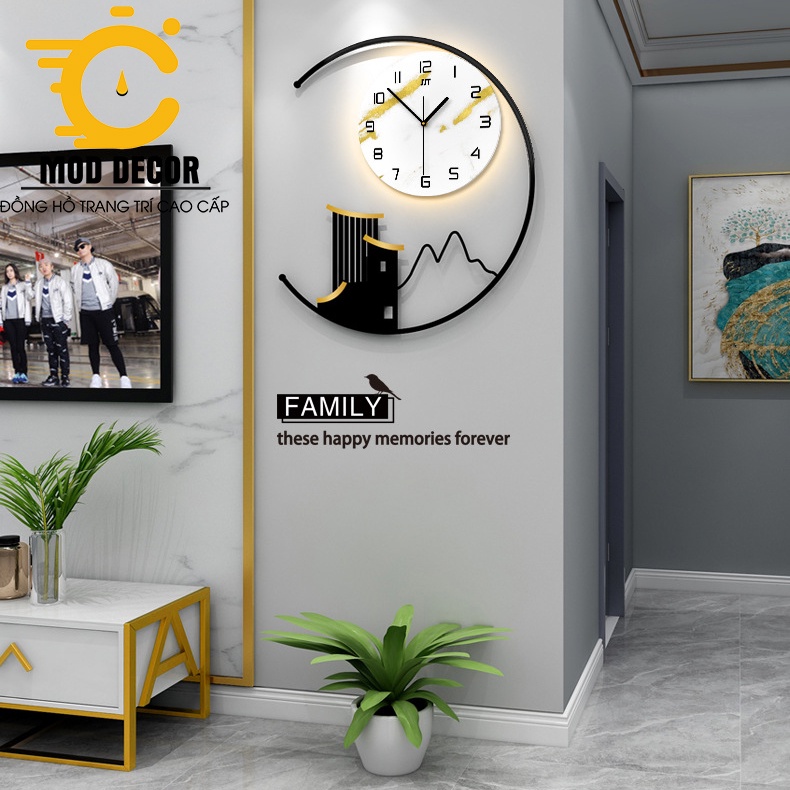 Đồng hồ treo tường kim trôi tráng gương giả đá 20183 sang trọng cho phòng khách đẹp