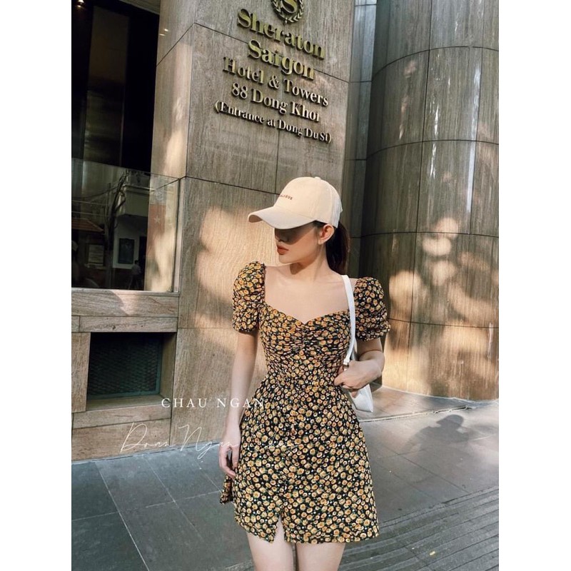 [Mã SKAMA06 giảm 8% tối đa 50K đơn 250K] VNU329 - VÁY HOA HỒNG DÚM NGỰC PHỐI CÚC | BigBuy360 - bigbuy360.vn