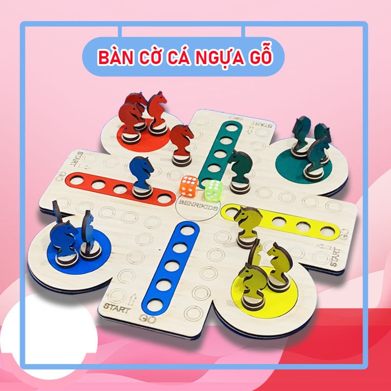 Đồ Chơi Trí Tuệ Cho Bé Board Game Cờ Cá Ngựa Ludo Bằng Gỗ Loại Đẹp