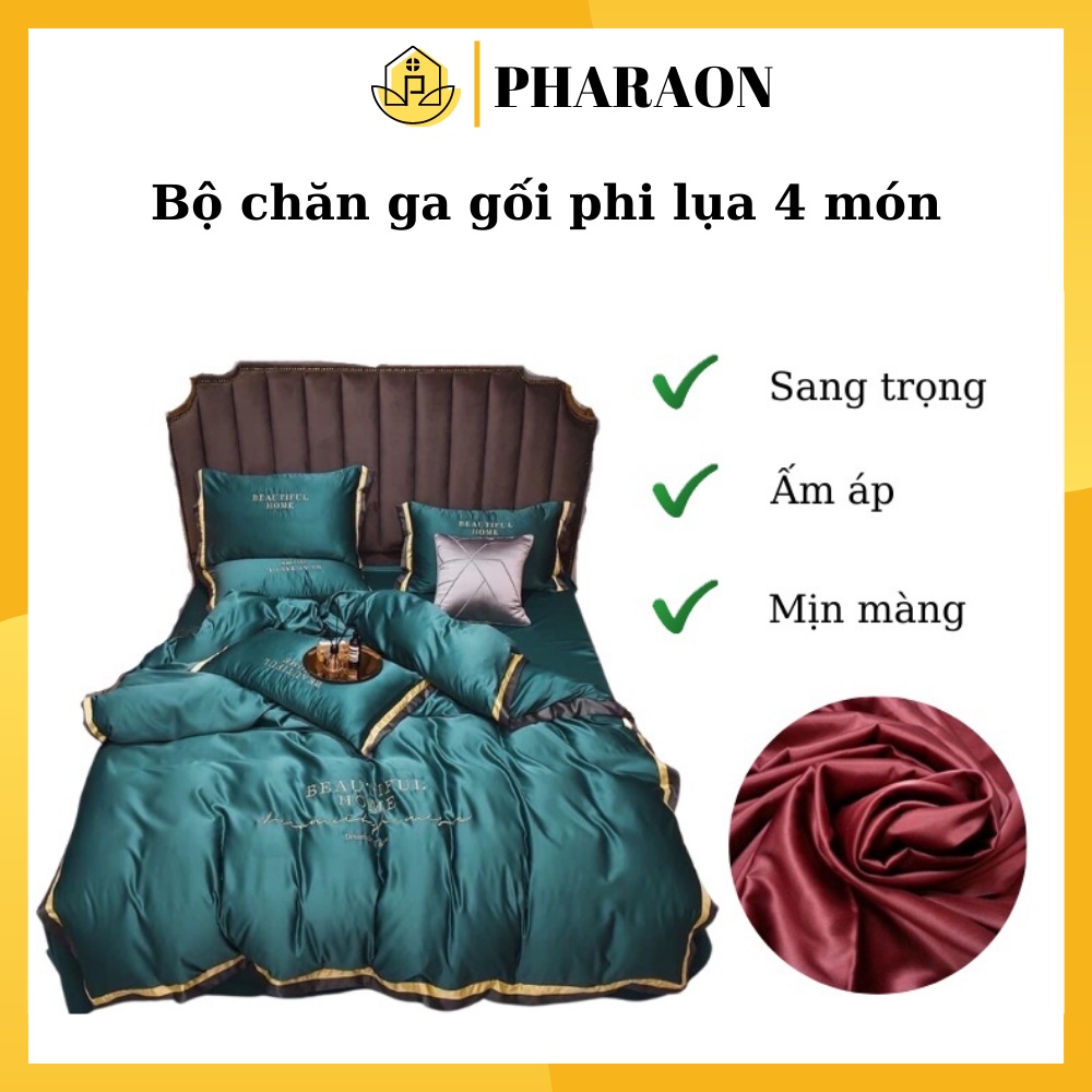 Bộ Chăn Ga Gối Phi Lụa 4 Món Bộ Chăn Ga Gối Nhập Khẩu Đủ Bẩy Màu Đơn Sắc - Minh