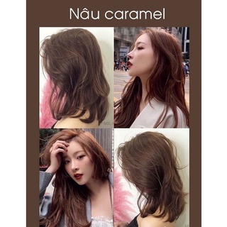 Thuốc Nhuộm Tóc Màu Nâu Caramel / Nâu Bơ + tặng oxy trợ và găng tay