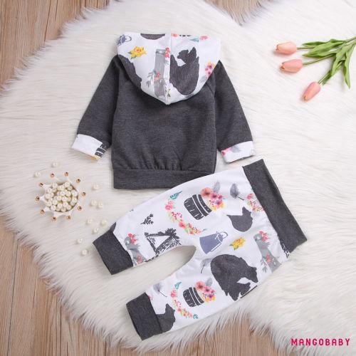 Set Áo Hoodie + Quần Dài In Hoạt Hình Dễ Thương Cho Bé