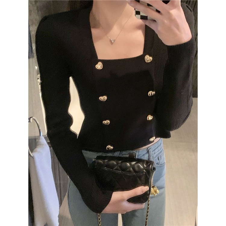 Áo Sweater Cổ Vuông Tay Dài Dáng Ôm Phong Cách Hàn Quốc Thời Trang Thu Đông Hàng Mới 2022 Dành Cho Bạn Nữ