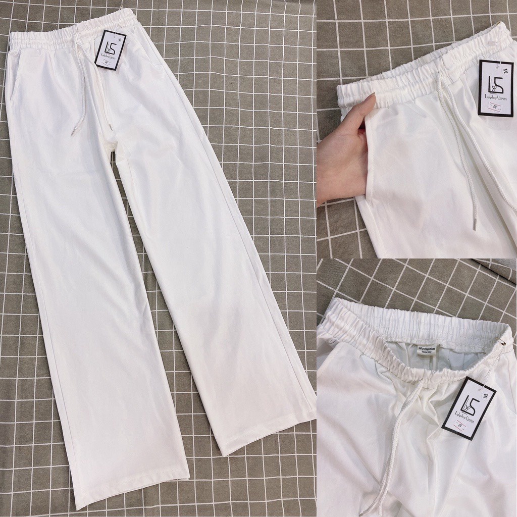 Quần ống suông Nam Nữ Unisex, kiểu quần ống rộng cạp chun có dây chất mềm mịn đi học đi chơi