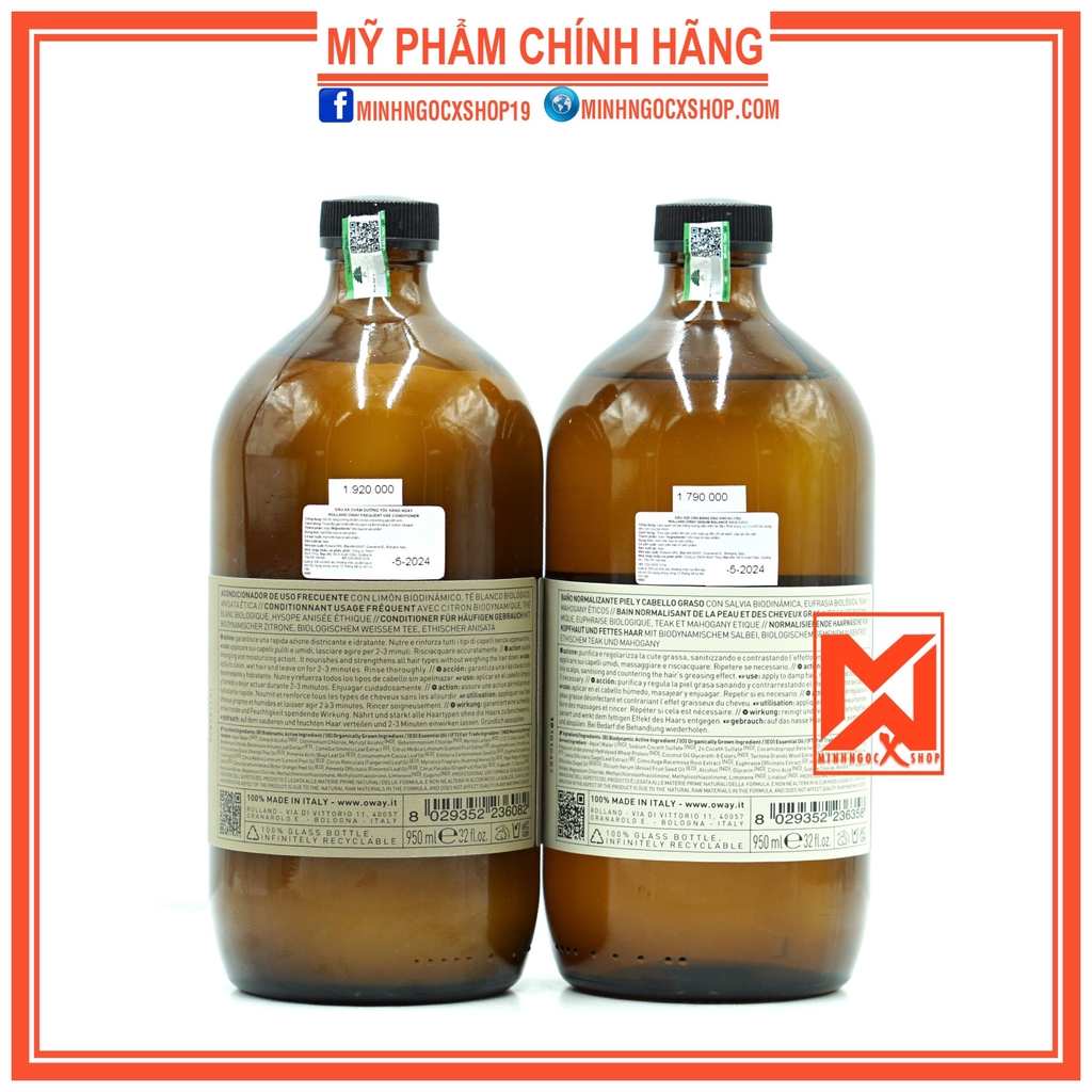 Dầu gội cân bằng dầu và dầu xả hàng ngày OWAY 950ml chính hãng