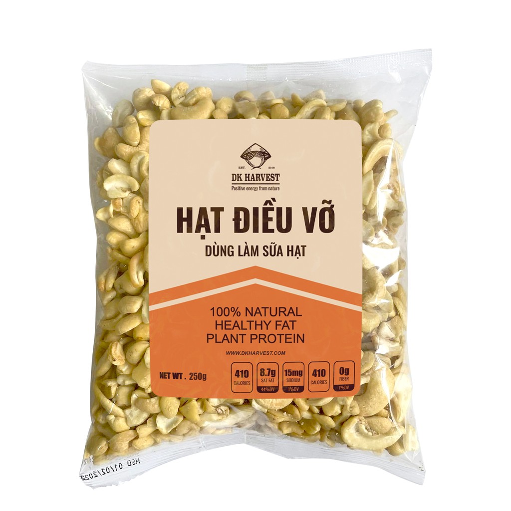 Hạt Điều Bình Phước DK Harvest - Loại hạt vỡ Túi 250g, 500g - Hạt dinh dưỡng