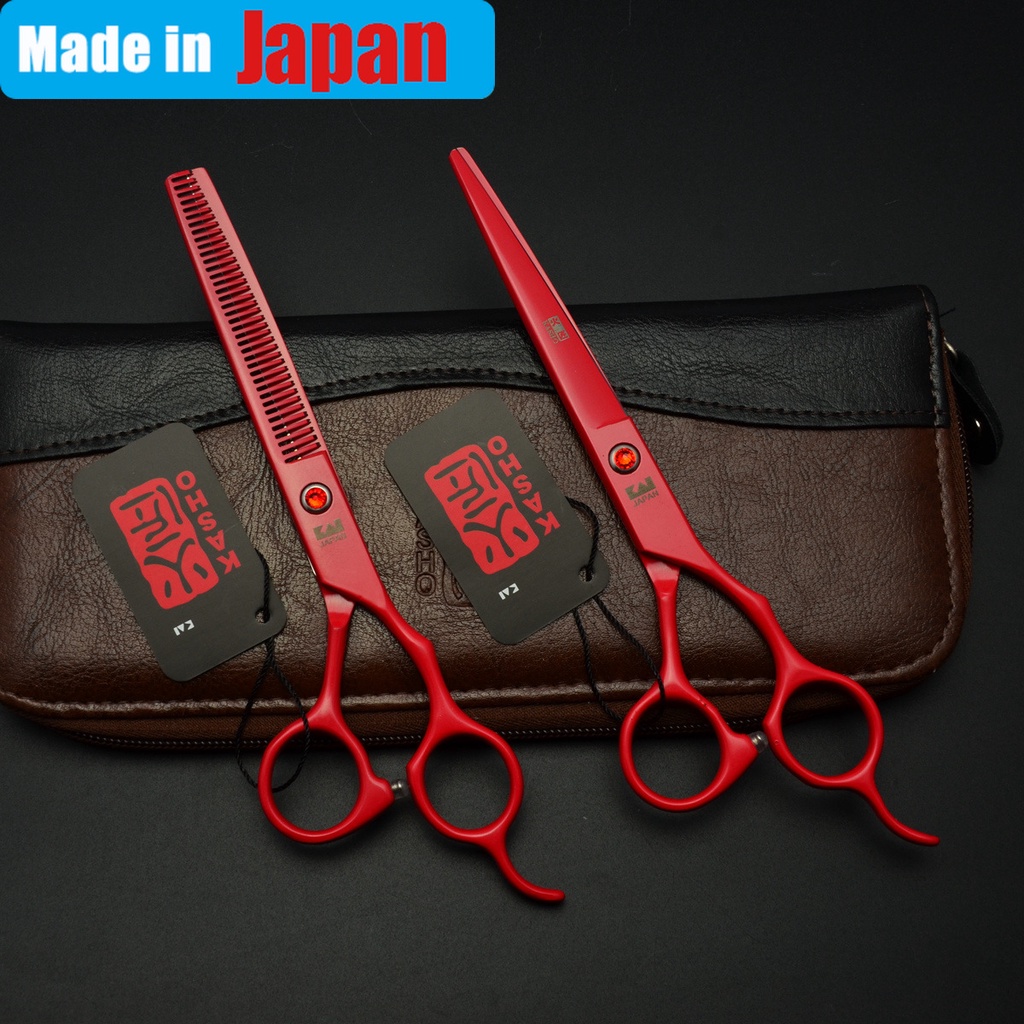 Bộ Kéo Cắt Tóc 7 Inch 440C Răng Đỏ Chuyên Dụng Cho Salon Nhật Bản