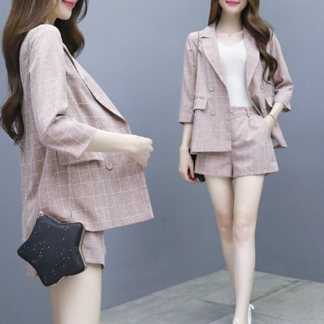 Set bộ VEST kẻ nữ 💝FREESHIP💝Giảm 50k Khi Mua Đơn Từ 500k - bộ vest kẻ gồm 3 món như hình