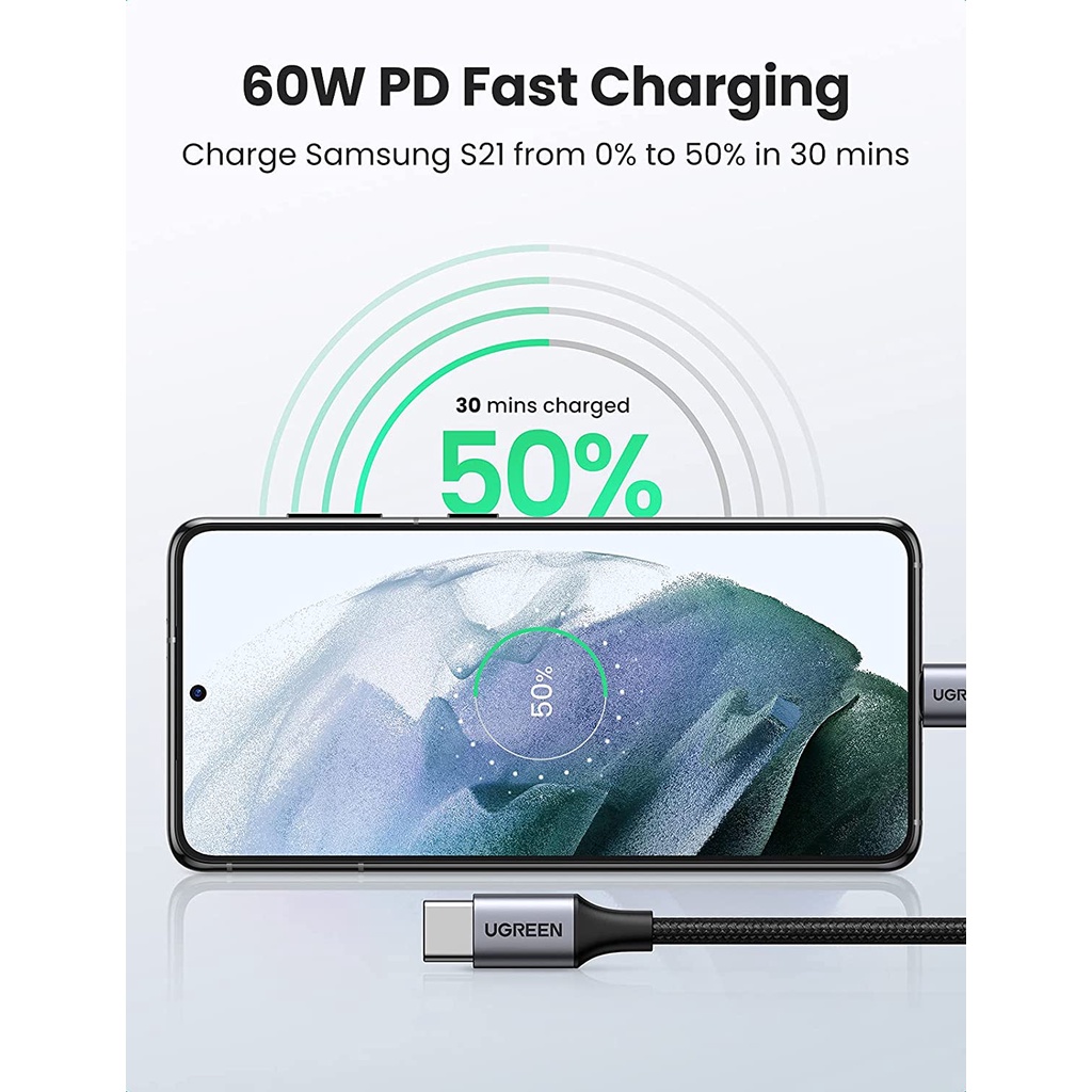 Cáp sạc nhanh USB type C PD 60W dài từ 0.5-2m UGREEN US261