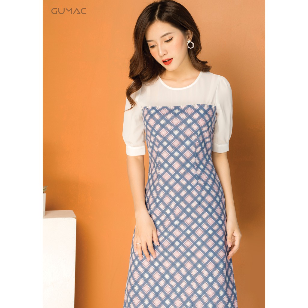 Đầm phối caro GUMAC MS07922_XANH