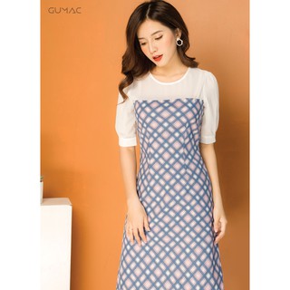 Đầm phối caro GUMAC MS07922_XANH