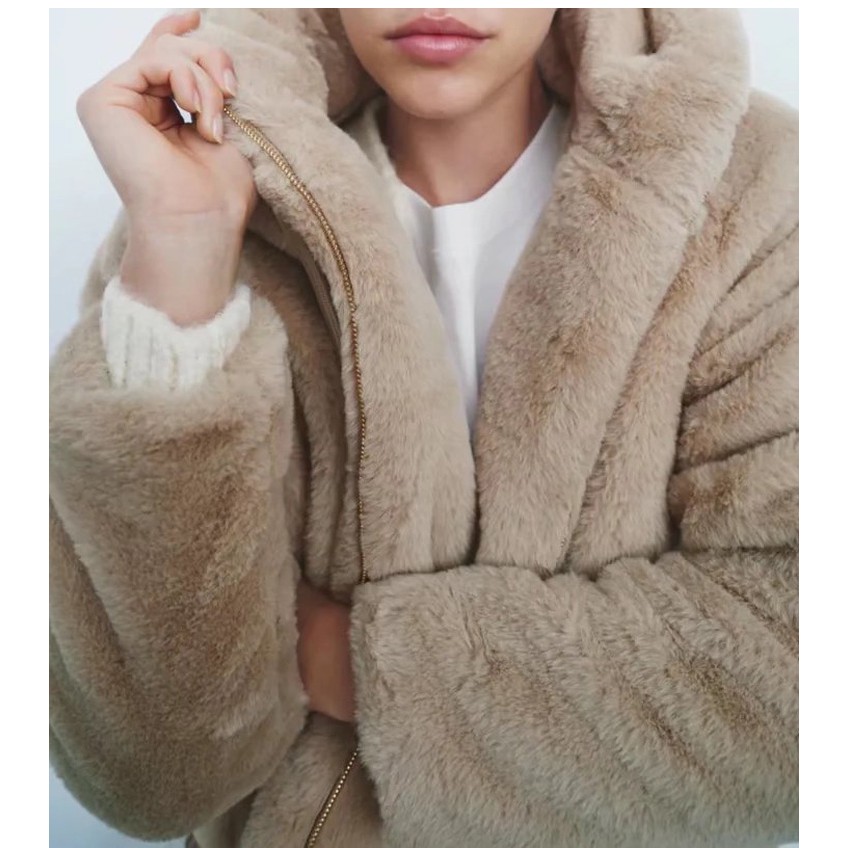 ÁO KHOÁC NỮ ZARA XUẤT LÓT LÔNG CÓ MŨ NÂU/ĐEN - 6318/234