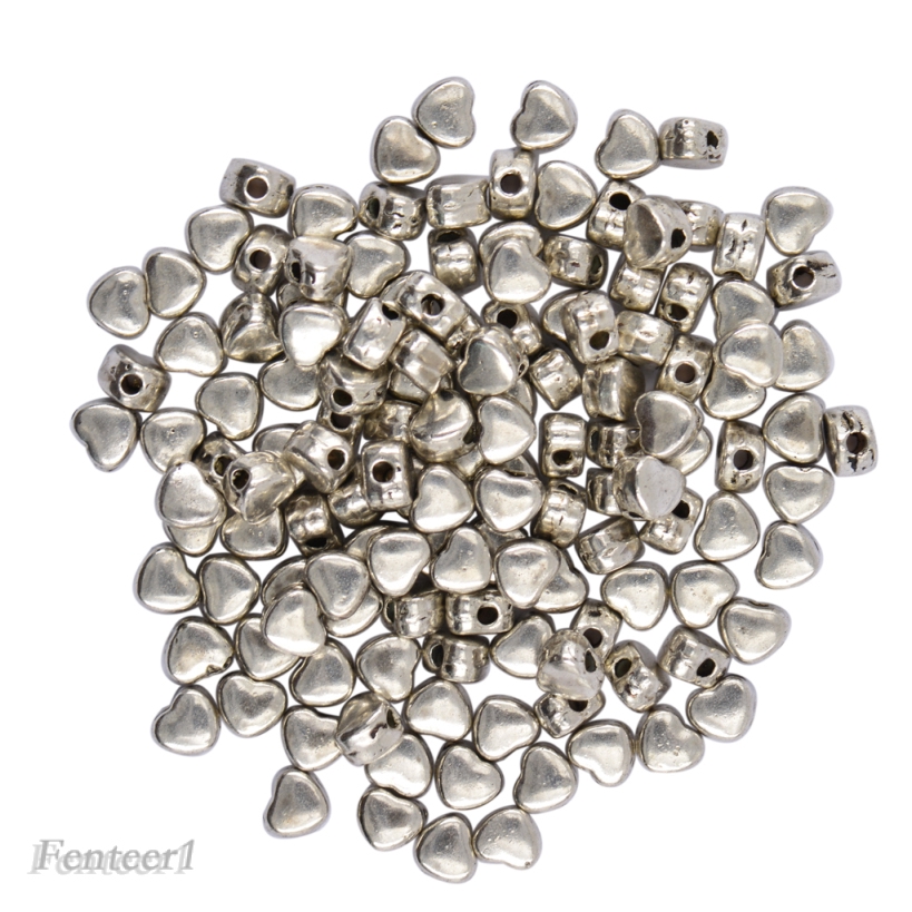 1 [Fenteer1] 100 Hạt Charm Bạc Tây Tạng Hình Trái Tim 5mm