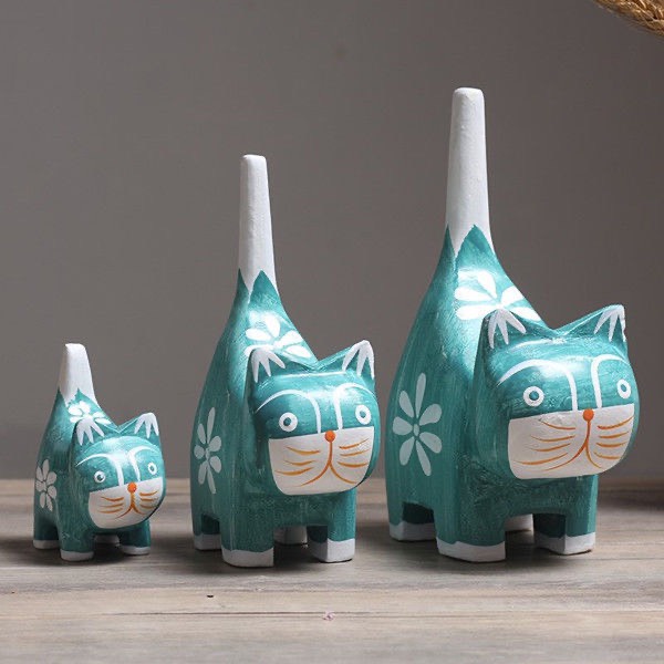 Bộ 3 tượng mèo gỗ phong cách nhật bản