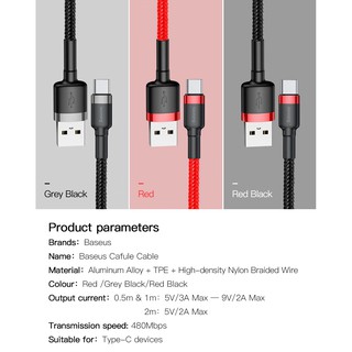 Cáp sạc Baseus Cafule Type C 2m cho Samsung S8/S9/ Note8/ Note9/ Xiaomi/ Huawei/ Oppo/Nokia
