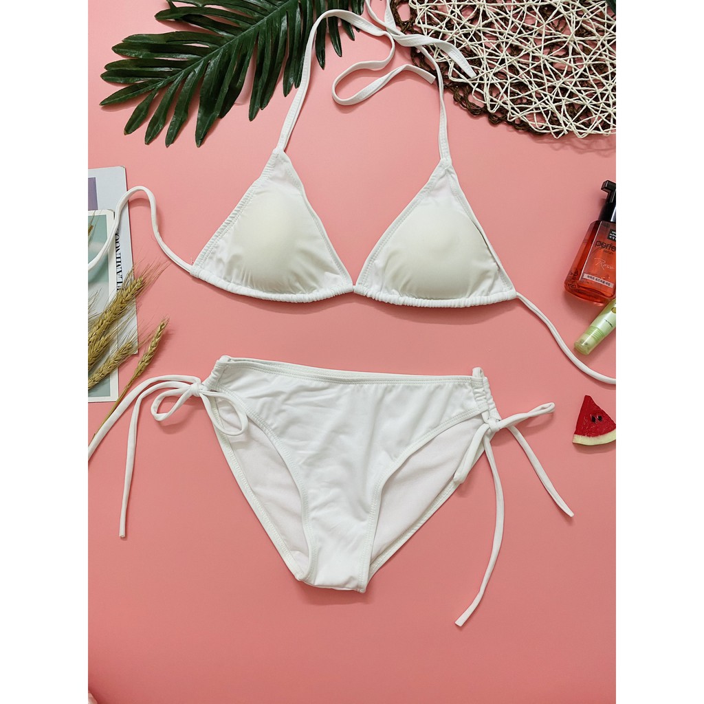 Bikini hai mảnh đẹp màu trắng đồ bơi sexy bộ bơi cạp thấp | BigBuy360 - bigbuy360.vn