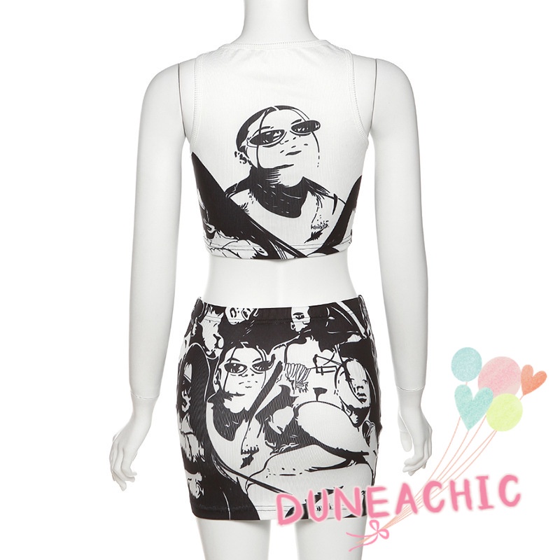 DUNEA Bộ đồ gồm áo tanktop không tay và chân váy lưng cao xinh xắn dành cho nữ