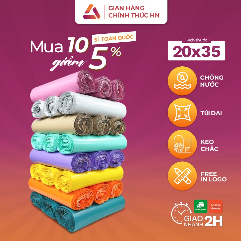 Túi gói hàng niêm phong HVT màu đen size 20x35cm Đóng Hàng Chuyển Phát Nhanh Cuộn 100 Cái