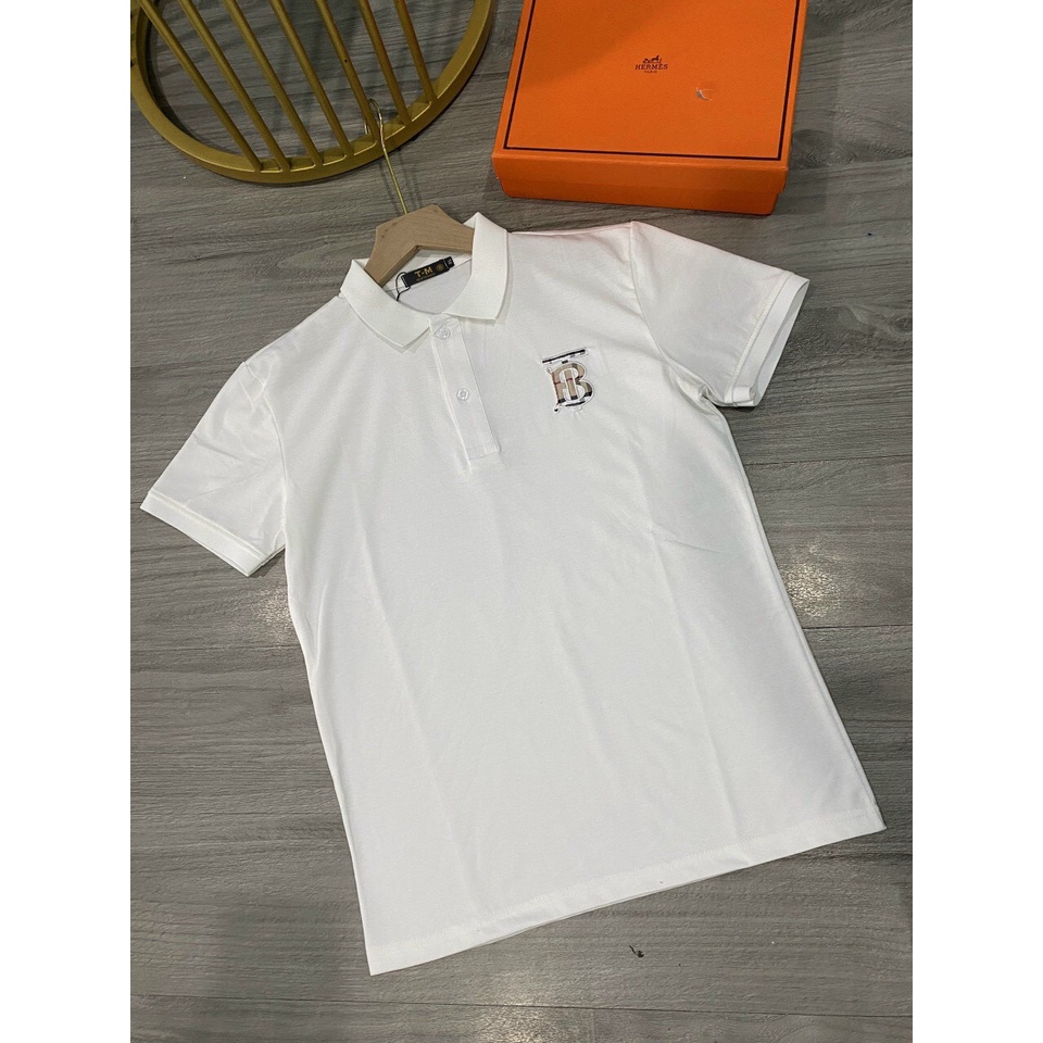 Áo thun nam tay ngắn cổ trụ vải cotton thiết kế logo BT thêu Basicc