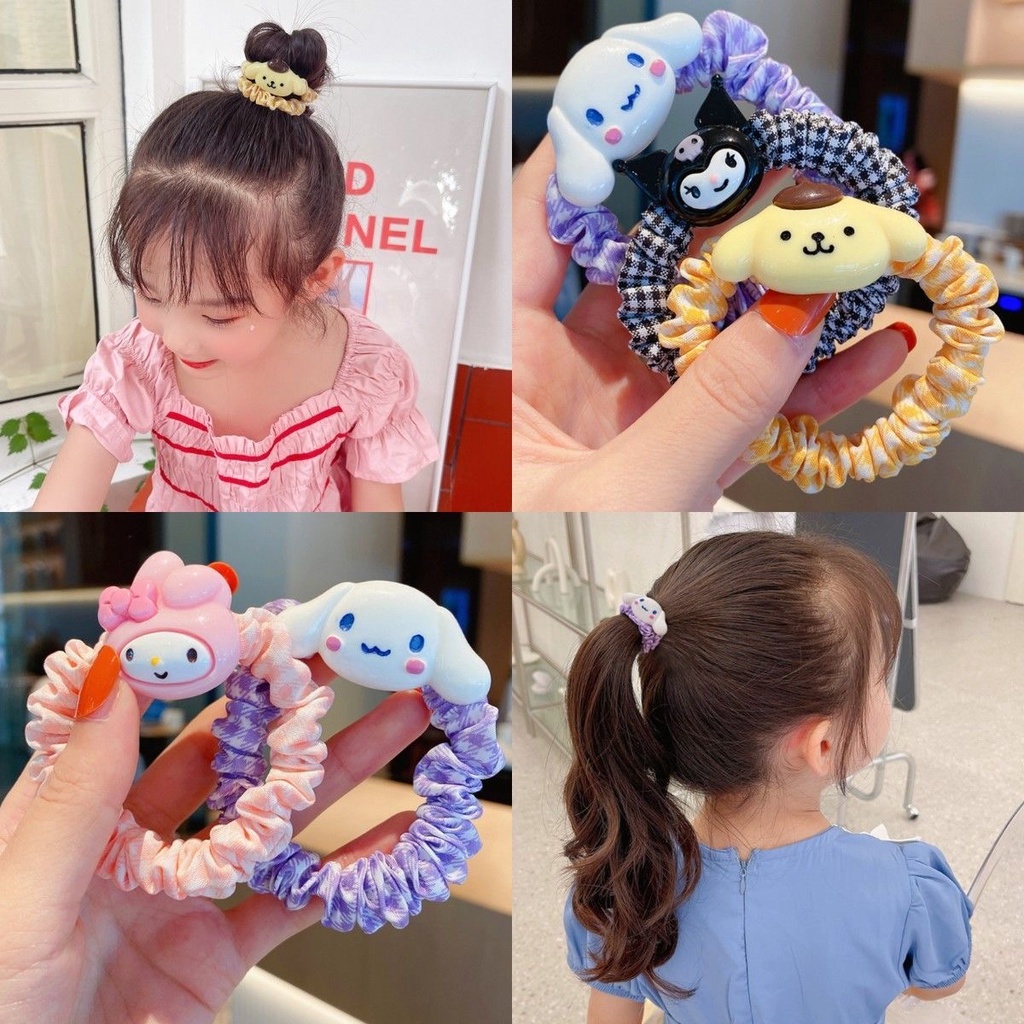 Hoạt Hình Dây Cột Tóc Đính Bóng Lông Thỏ Màu Kẹo Đơn Giản Phong Cách Hàn Quốc Cho Bé Gái