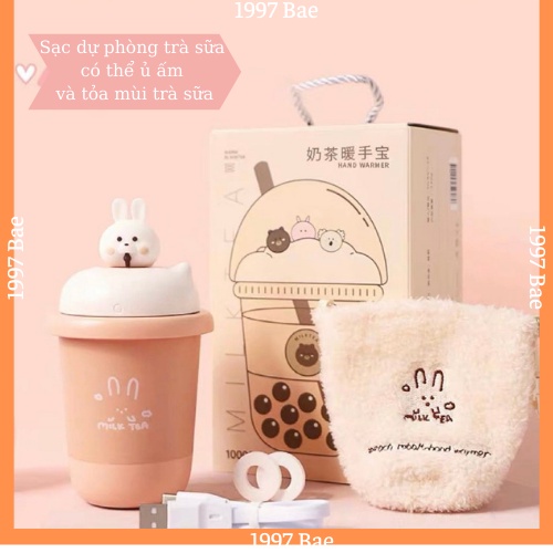 ◘☞﹍Sạc dự phòng 3 trong 1 kiểu dáng hình cốc trà sữa, toả hương sữa và công dụng ủ ấm tay