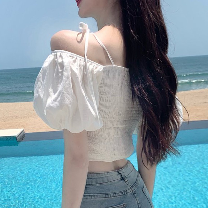 Áo Sơ Mi Trễ Vai Tay Ngắn Cột Dây Thời Trang Quyến Rũ Dành Cho Nữ