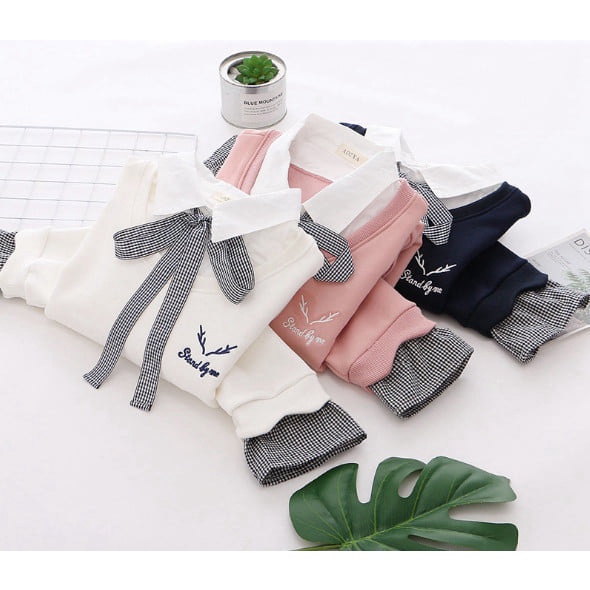Áo Sweater nơ nữ cổ sơ mi chất nỉ dáng hàn quốc