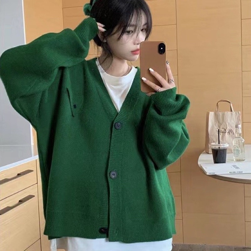 Áo Khoác cardigan nữ, áo len nữ trơn dáng rộng học sinh dễ phối đồ