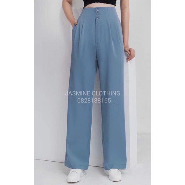 Quần Ống Suông Rộng Cạp Cao 3 Cúc - Quần ống Rộng Culothes Cạp Cao  3 cúc-mã 99