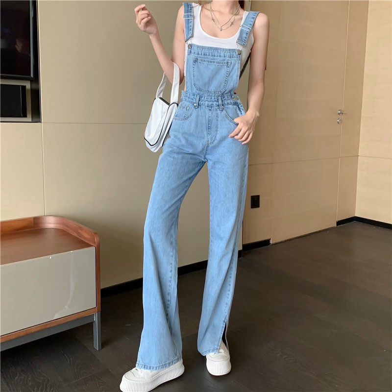 Quần Yếm Denim Ống Rộng Phong Cách Hàn Quốc Thời Trang Xuân Hè Mới Cho Nữ 2021