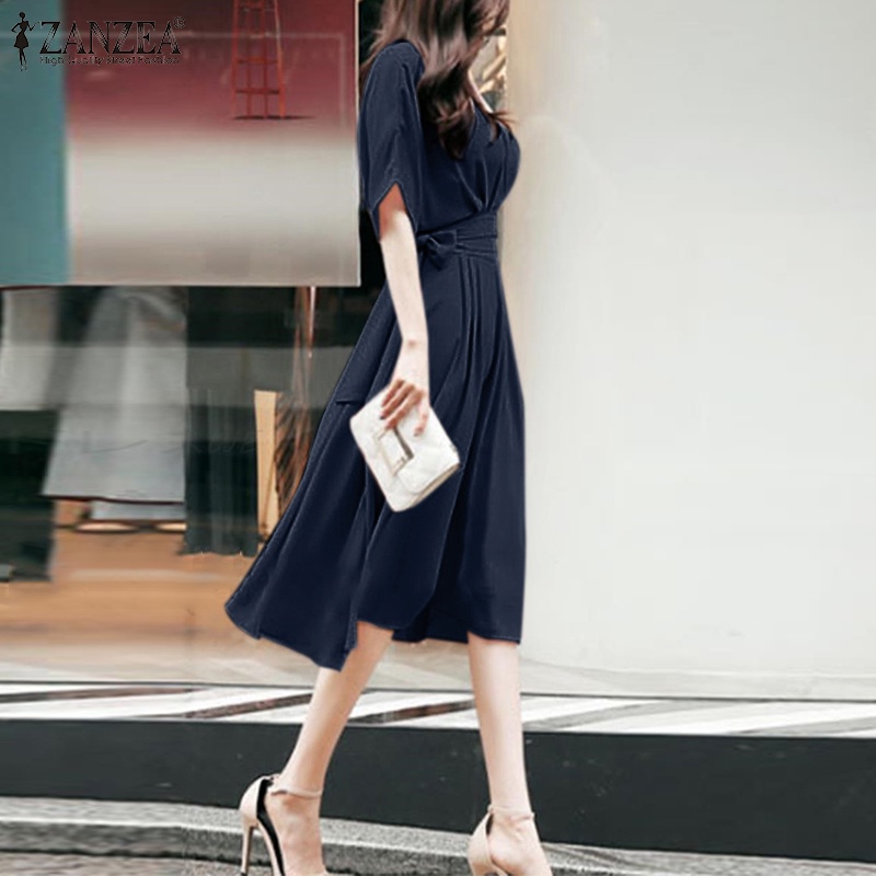 Váy dài ZANZEA tay lửng cổ chữ V thời trang Hàn Quốc cho nữ