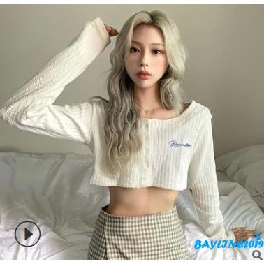 Áo Thun Lửng Tay Dài In Chữ Trẻ Trung Cho Nữ