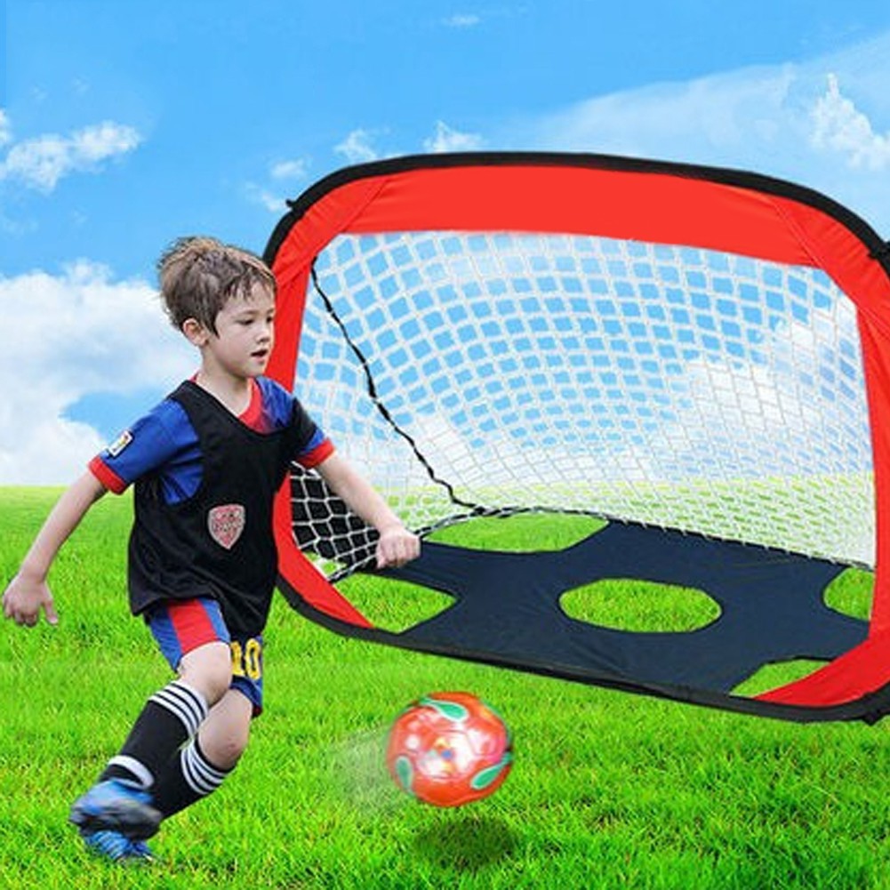 Kids Dual Use Foldable Football Target Shot Goal Net Door Gate Red Blue