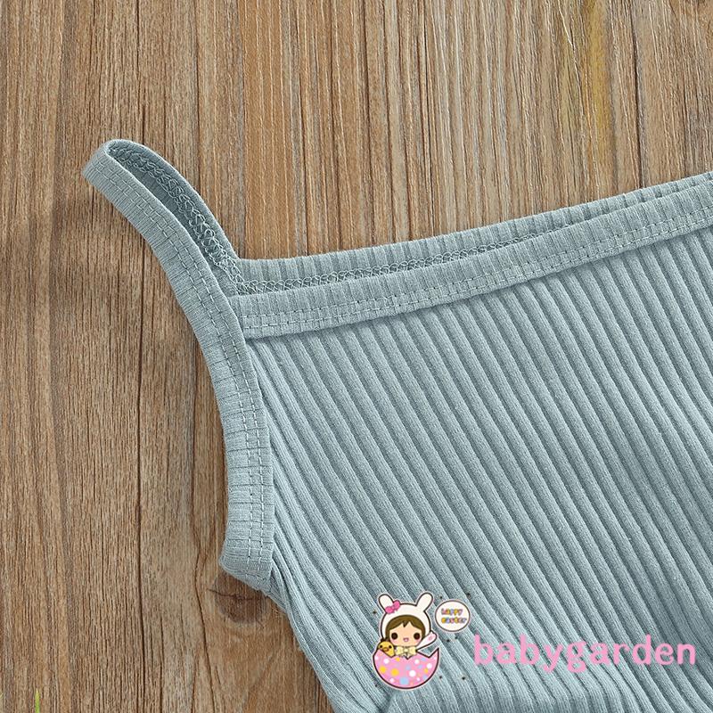 BABYGARDEN-1-6years Baby Girls Casual Dress Solid Color Ribbed Sleeveless Sling One Shoulder Summer Beach Dress