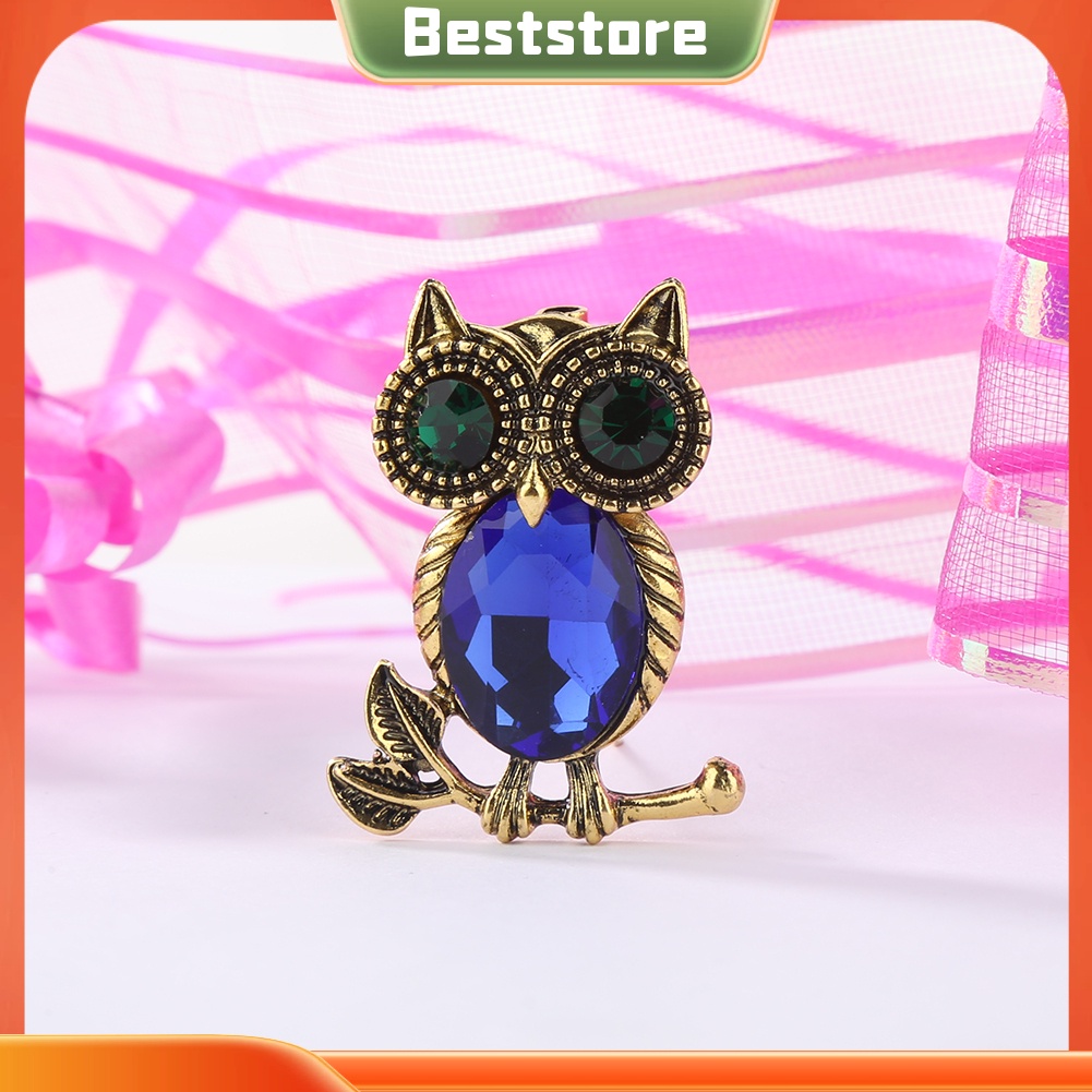 Huy hiệu cài áo hình cú mèo đính đá phong cách retro