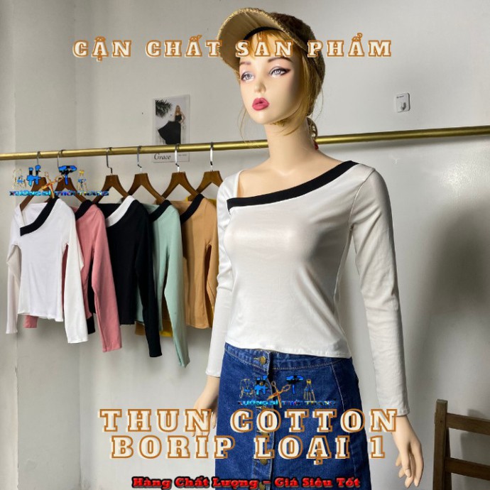 áo croptop thun loại 1 tay dài vạt chéo phối mầu mẫu mới thời trang 2020 [GIÁ SỈ]