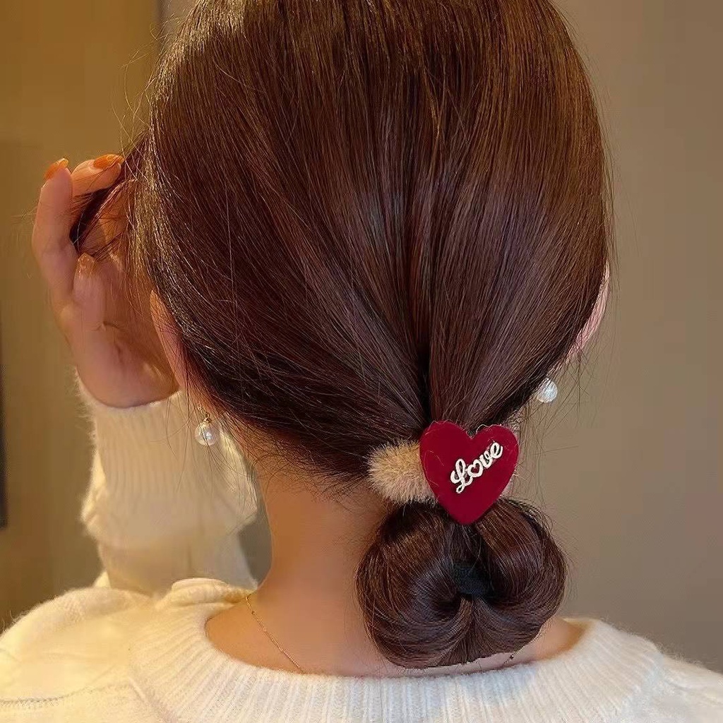 [Set 7 chiếc] dây buộc cột tóc co giãn phối lông nhung dễ thương